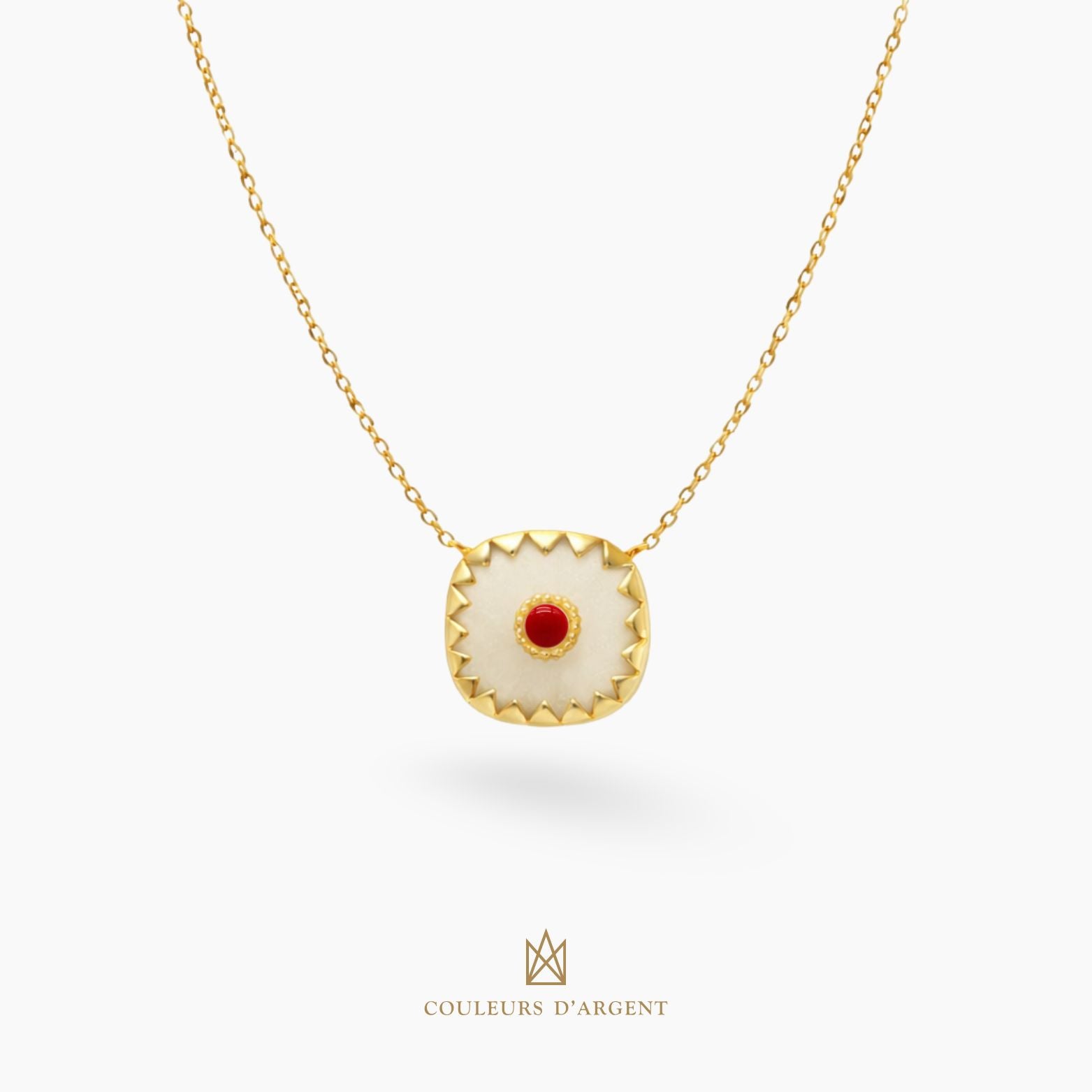 colar em prata 925 com pedra natural ou sintética, fotografado em fundo branco – Couleurs d’Argent