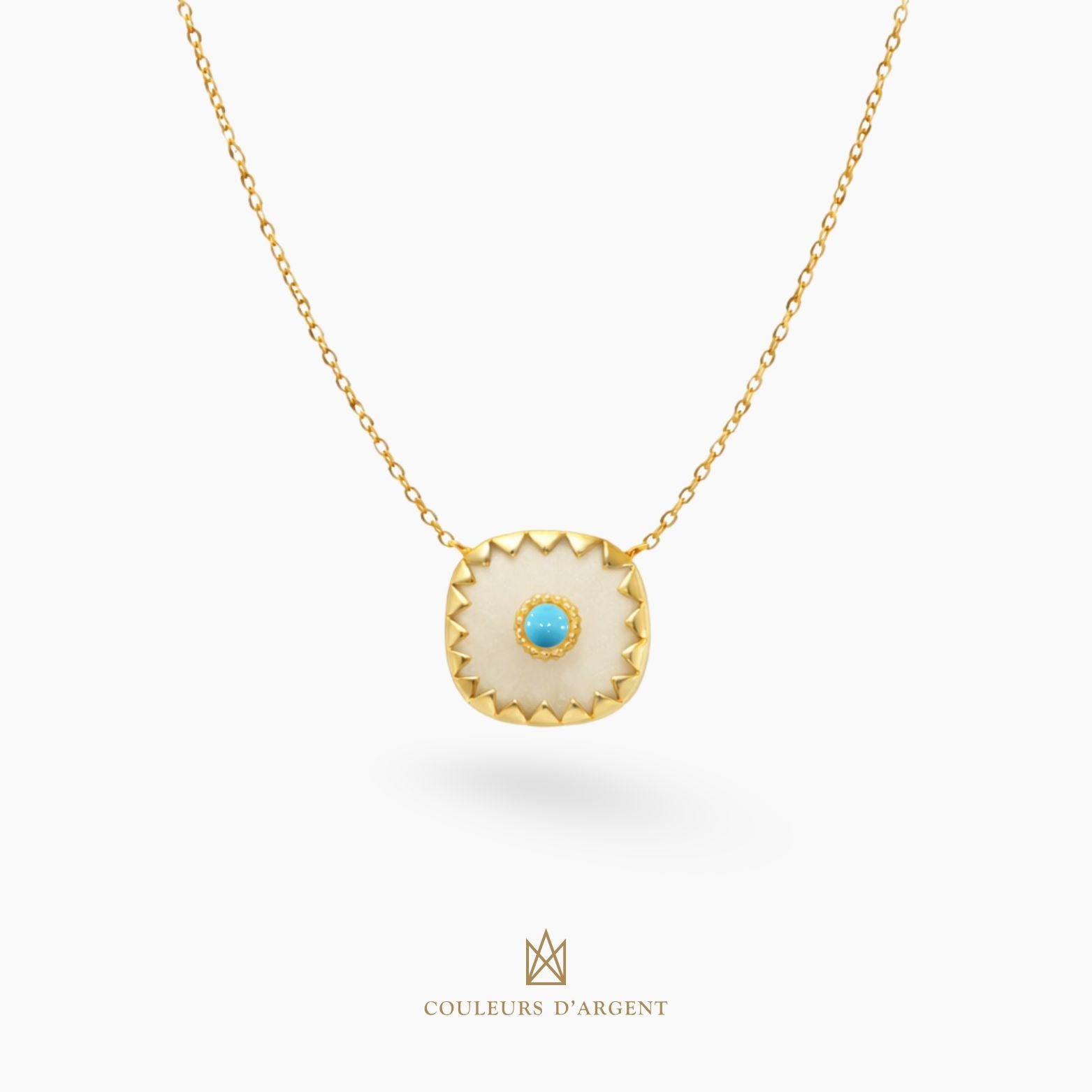 colar em prata 925 com pedra natural ou sintética, fotografado em fundo branco – Couleurs d’Argent