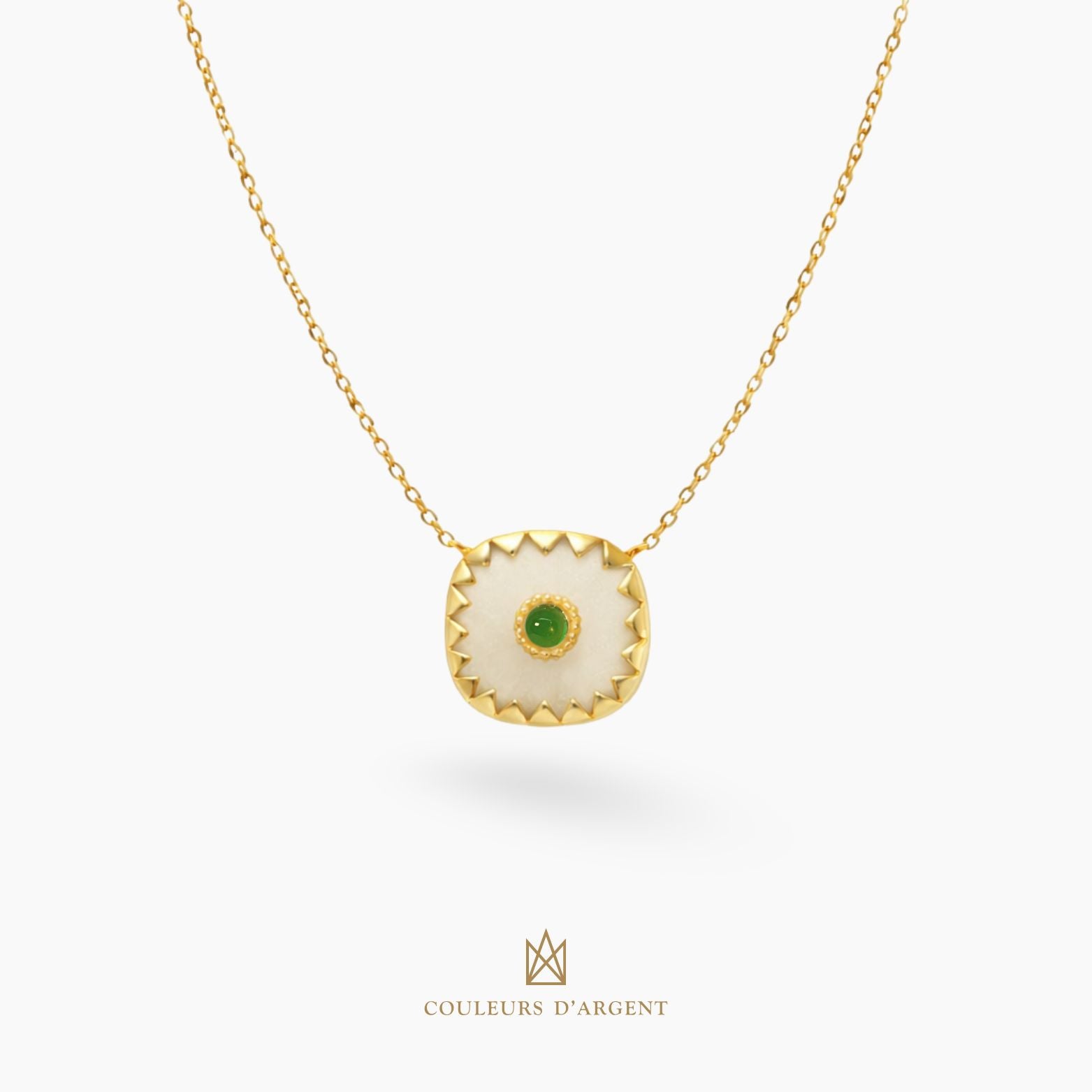 colar em prata 925 com pedra natural ou sintética, fotografado em fundo branco – Couleurs d’Argent